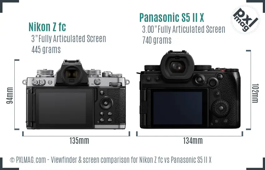 Nikon Z fc vs Panasonic S5 II X Screen and Viewfinder comparison