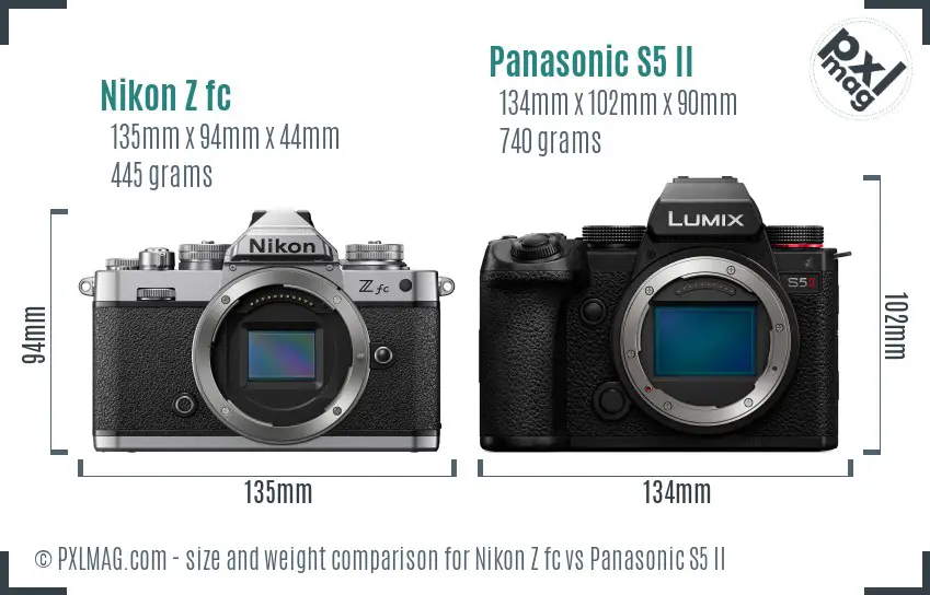 Nikon Z fc vs Panasonic S5 II size comparison