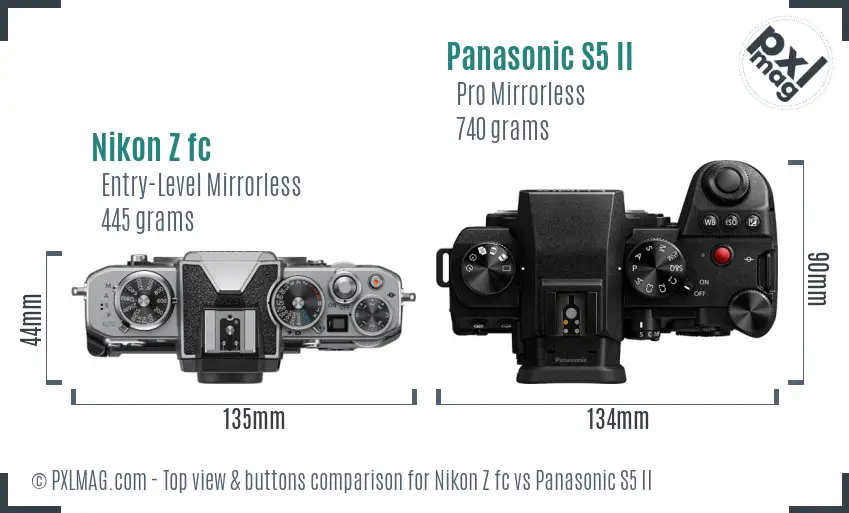 Nikon Z fc vs Panasonic S5 II top view buttons comparison