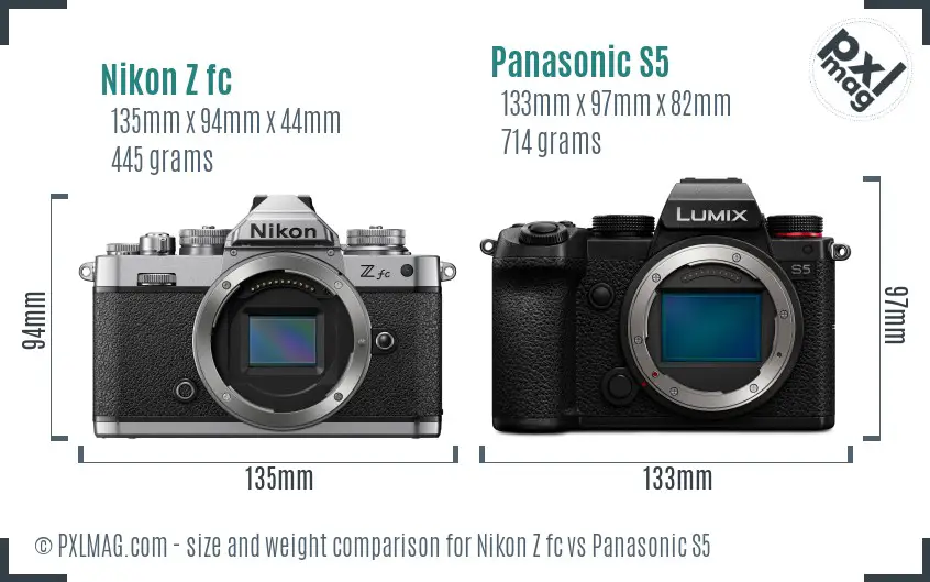 Nikon Z fc vs Panasonic S5 size comparison