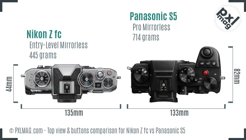 Nikon Z fc vs Panasonic S5 top view buttons comparison