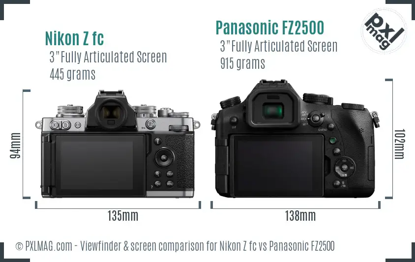 Nikon Z fc vs Panasonic FZ2500 Screen and Viewfinder comparison