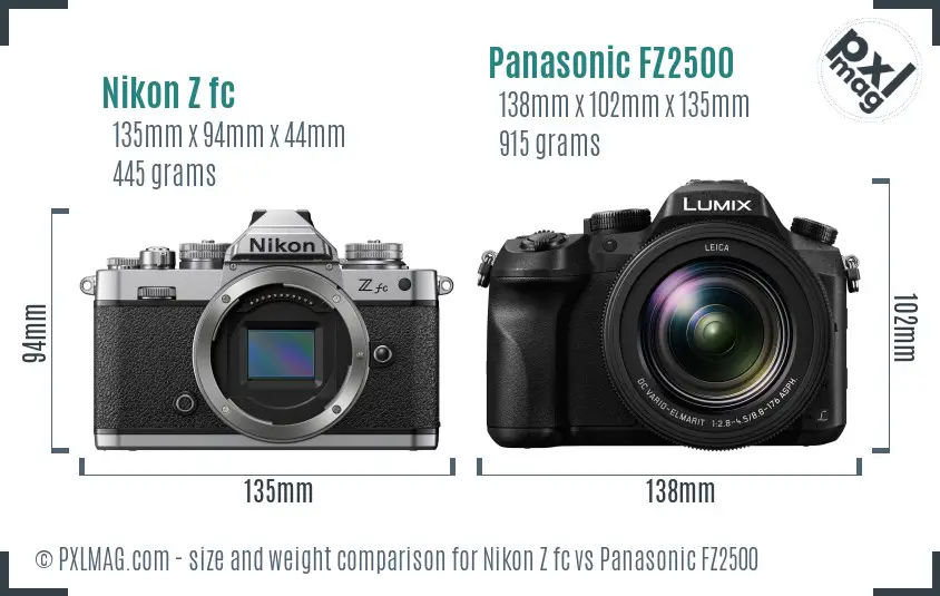 Nikon Z fc vs Panasonic FZ2500 size comparison