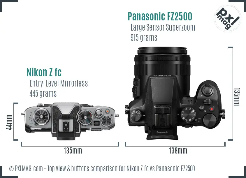 Nikon Z fc vs Panasonic FZ2500 top view buttons comparison