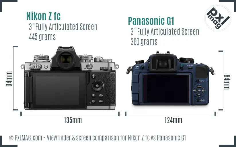Nikon Z fc vs Panasonic G1 Screen and Viewfinder comparison