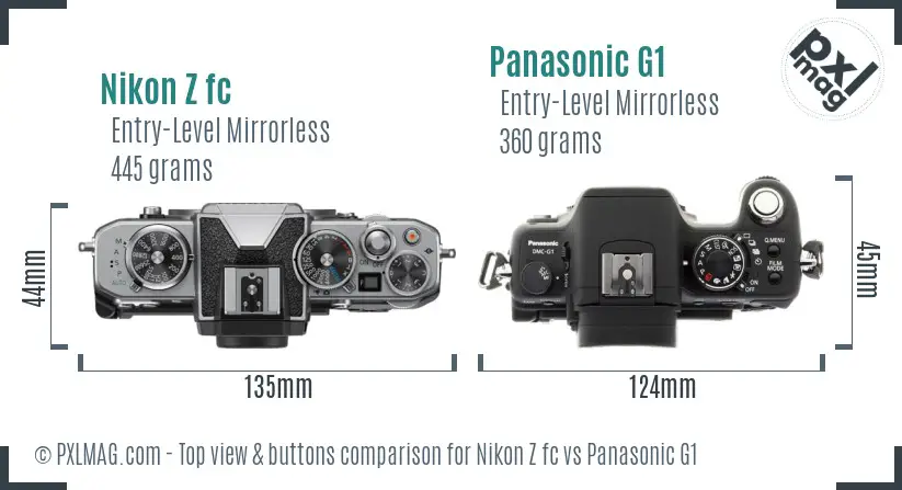 Nikon Z fc vs Panasonic G1 top view buttons comparison