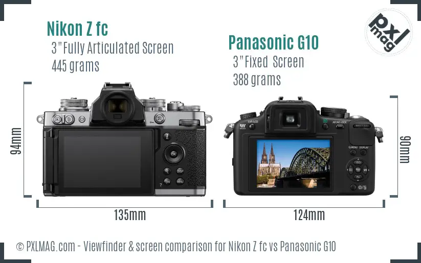 Nikon Z fc vs Panasonic G10 Screen and Viewfinder comparison