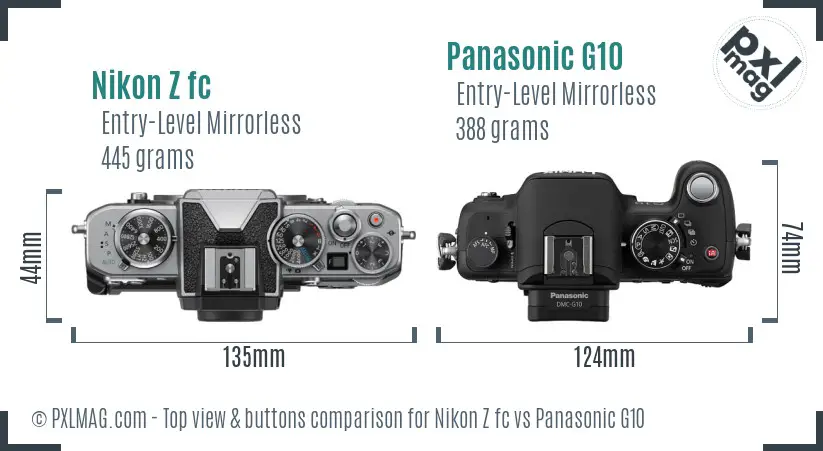 Nikon Z fc vs Panasonic G10 top view buttons comparison