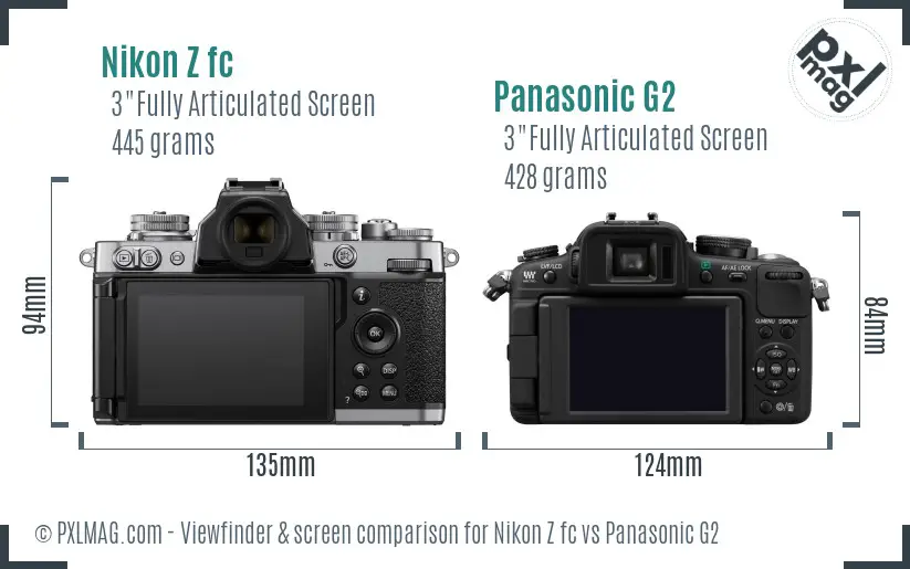 Nikon Z fc vs Panasonic G2 Screen and Viewfinder comparison