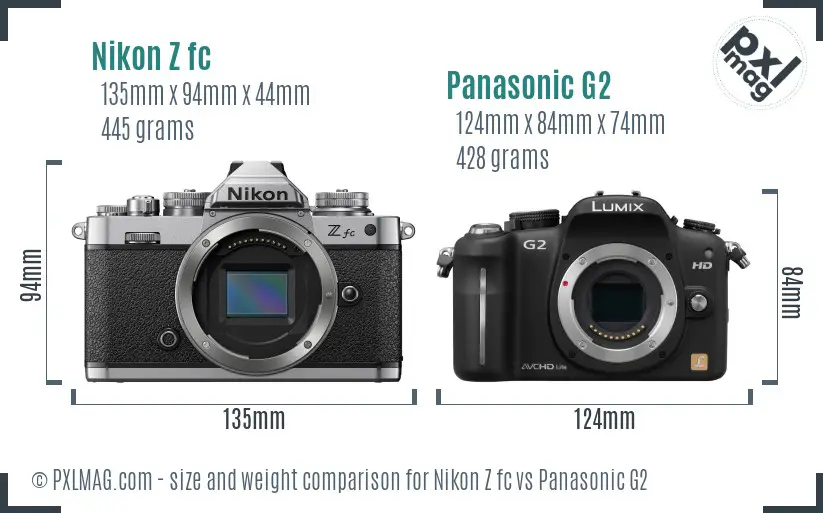 Nikon Z fc vs Panasonic G2 size comparison