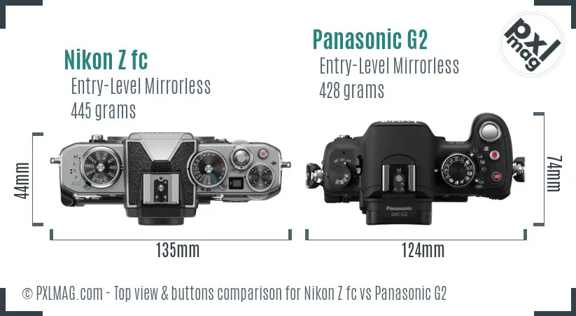 Nikon Z fc vs Panasonic G2 top view buttons comparison