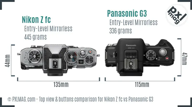 Nikon Z fc vs Panasonic G3 top view buttons comparison