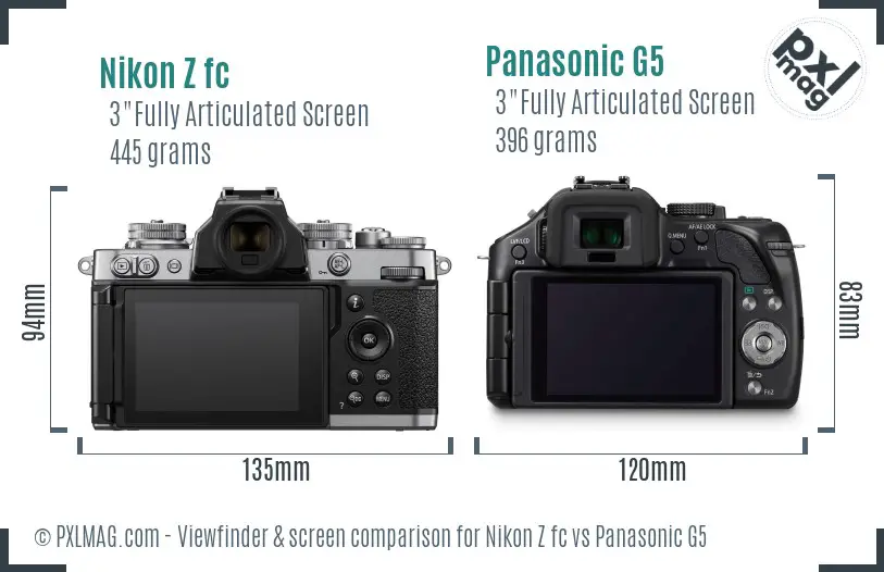 Nikon Z fc vs Panasonic G5 Screen and Viewfinder comparison