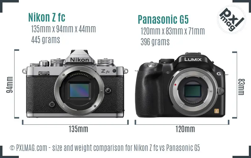 Nikon Z fc vs Panasonic G5 size comparison