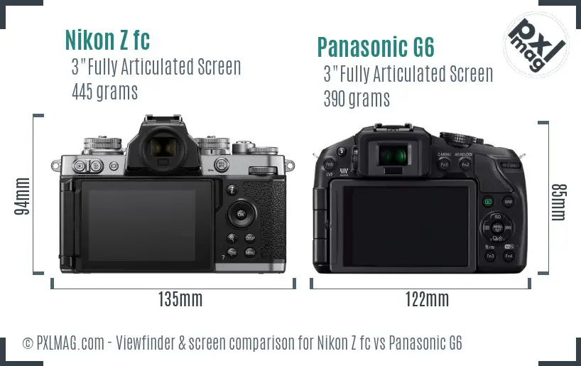 Nikon Z fc vs Panasonic G6 Screen and Viewfinder comparison