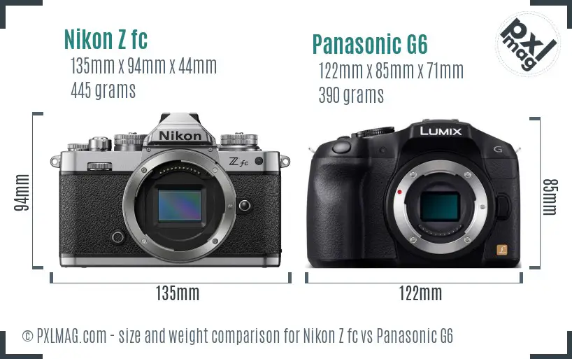 Nikon Z fc vs Panasonic G6 size comparison