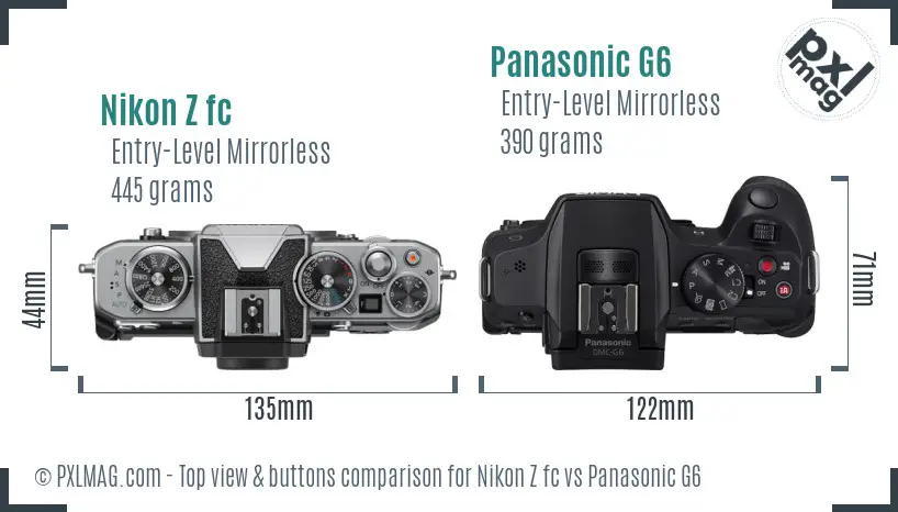 Nikon Z fc vs Panasonic G6 top view buttons comparison