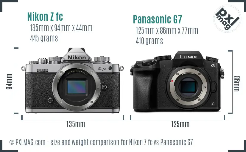 Nikon Z fc vs Panasonic G7 size comparison Nikon Z fc vs Panasonic G7 size comparison