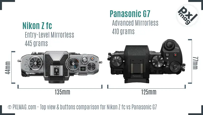 Nikon Z fc vs Panasonic G7 top view buttons comparison Nikon Z fc vs Panasonic G7 top view buttons comparison