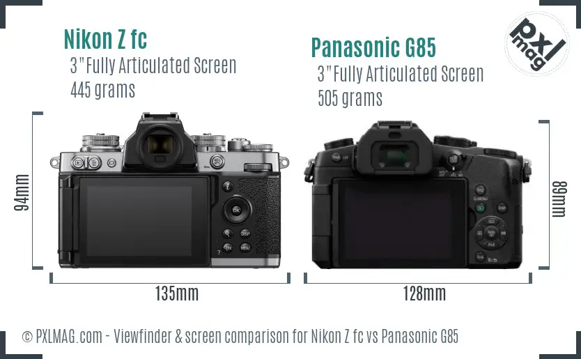 Nikon Z fc vs Panasonic G85 Screen and Viewfinder comparison