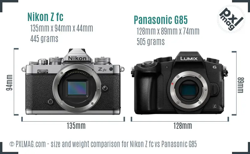 Nikon Z fc vs Panasonic G85 size comparison