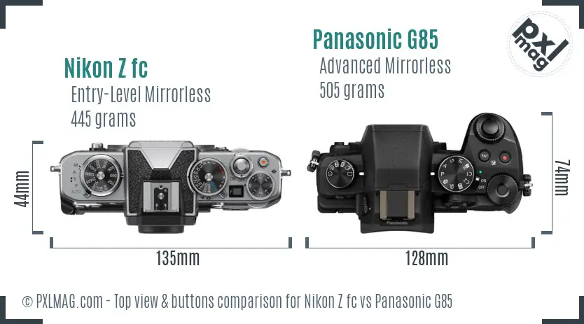 Nikon Z fc vs Panasonic G85 top view buttons comparison