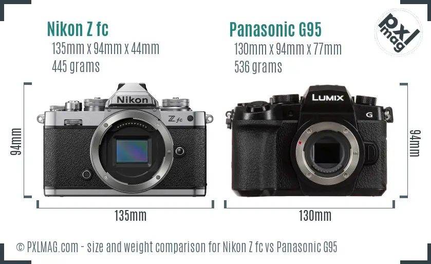 Nikon Z fc vs Panasonic G95 size comparison