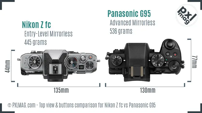 Nikon Z fc vs Panasonic G95 top view buttons comparison