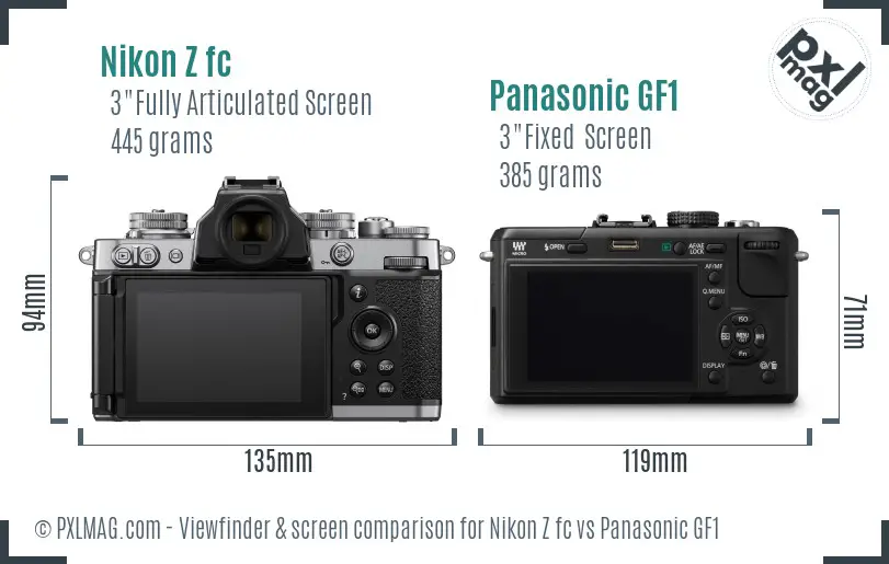 Nikon Z fc vs Panasonic GF1 Screen and Viewfinder comparison