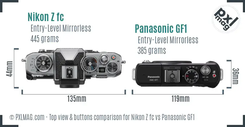 Nikon Z fc vs Panasonic GF1 top view buttons comparison