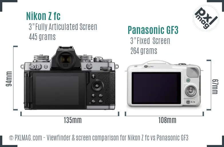 Nikon Z fc vs Panasonic GF3 Screen and Viewfinder comparison