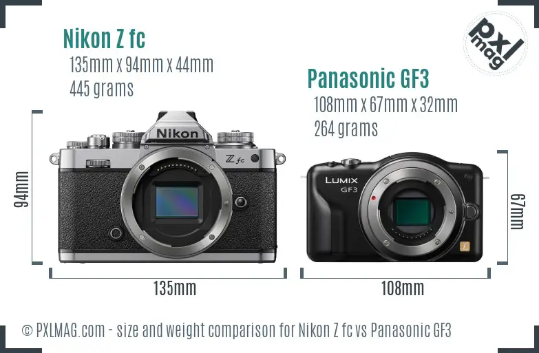 Nikon Z fc vs Panasonic GF3 size comparison