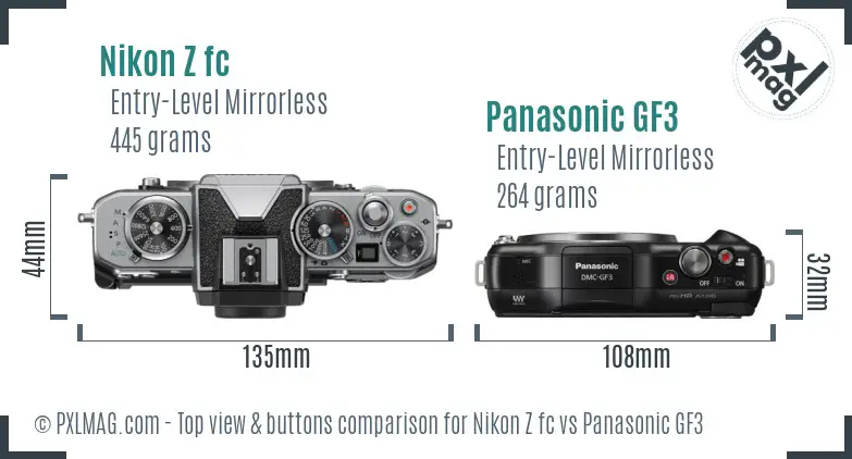 Nikon Z fc vs Panasonic GF3 top view buttons comparison