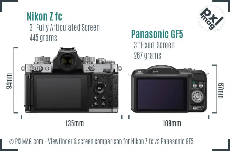 Nikon Z fc vs Panasonic GF5 Screen and Viewfinder comparison