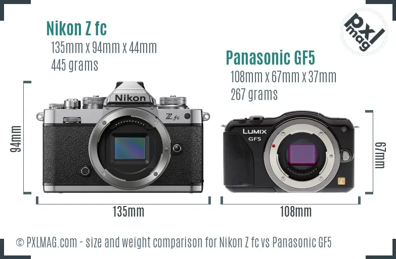 Nikon Z fc vs Panasonic GF5 size comparison