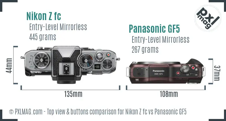 Nikon Z fc vs Panasonic GF5 top view buttons comparison