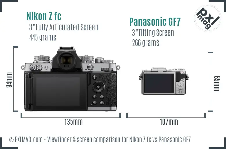 Nikon Z fc vs Panasonic GF7 Screen and Viewfinder comparison