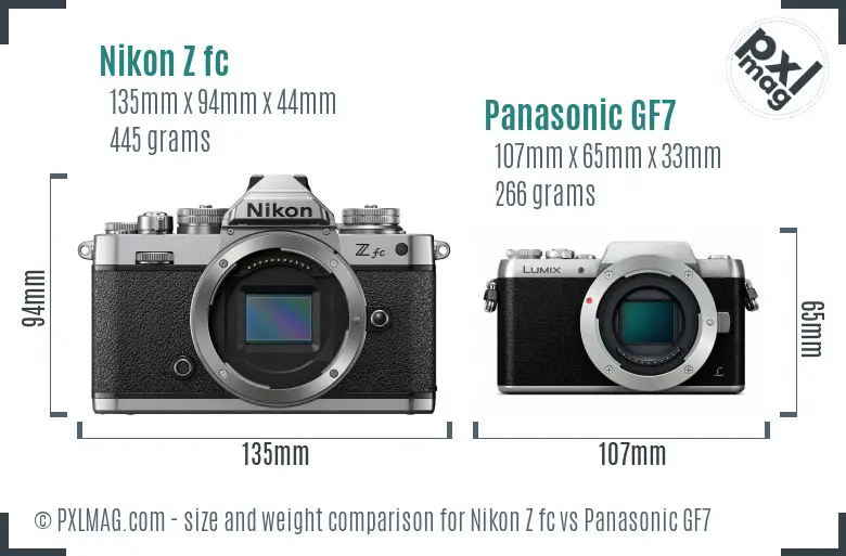 Nikon Z fc vs Panasonic GF7 size comparison
