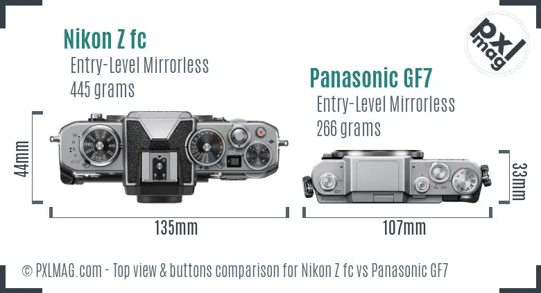 Nikon Z fc vs Panasonic GF7 top view buttons comparison