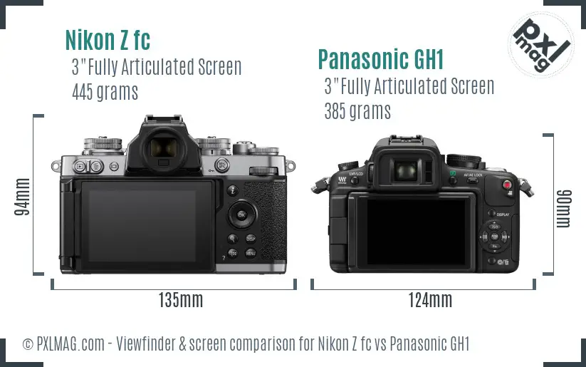 Nikon Z fc vs Panasonic GH1 Screen and Viewfinder comparison