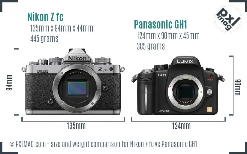 Nikon Z fc vs Panasonic GH1 size comparison
