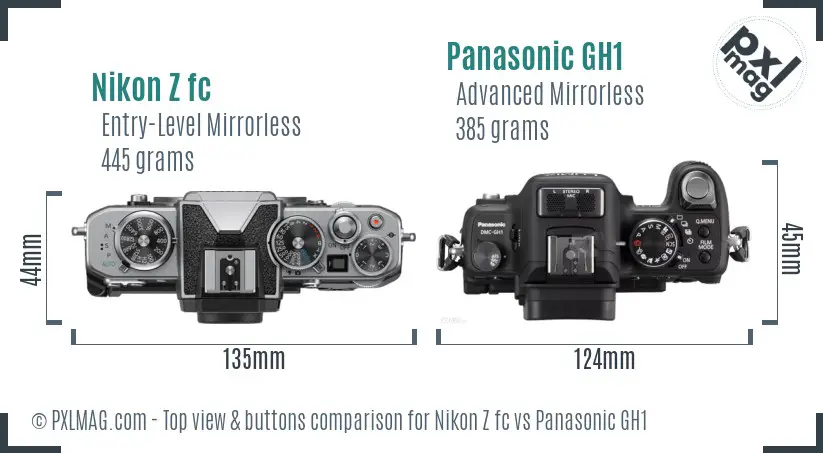 Nikon Z fc vs Panasonic GH1 top view buttons comparison