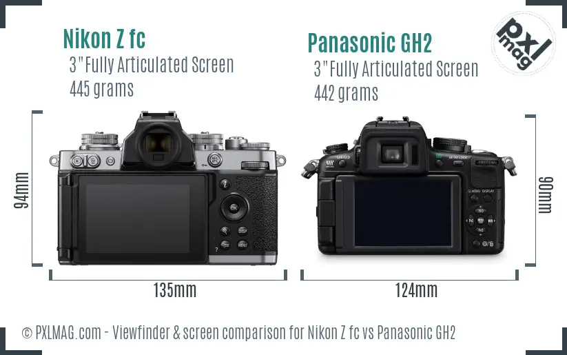 Nikon Z fc vs Panasonic GH2 Screen and Viewfinder comparison