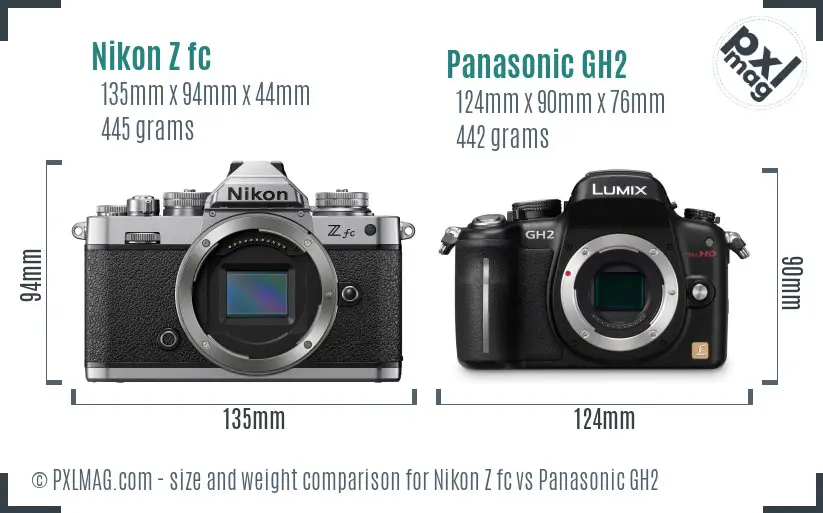 Nikon Z fc vs Panasonic GH2 size comparison