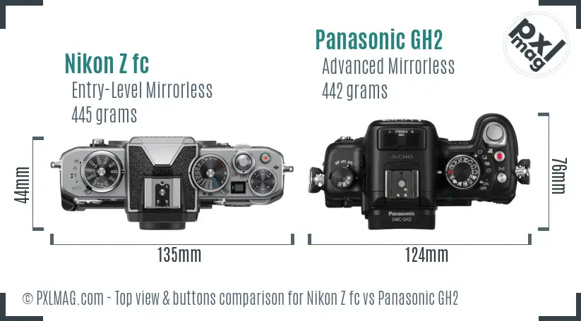 Nikon Z fc vs Panasonic GH2 top view buttons comparison