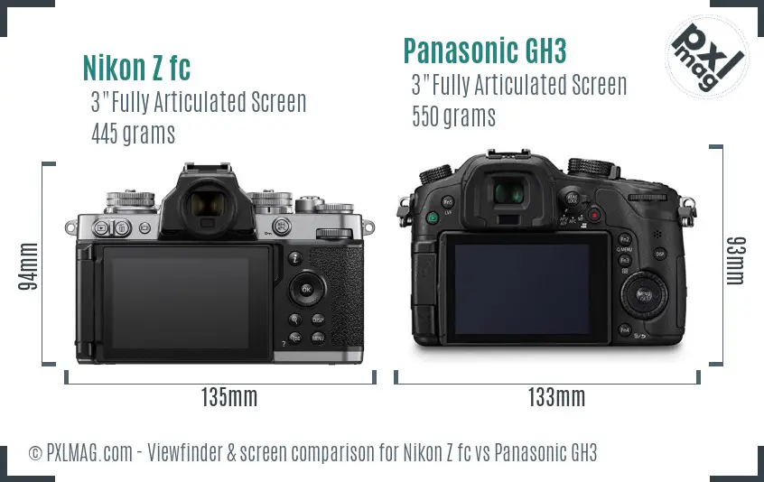 Nikon Z fc vs Panasonic GH3 Screen and Viewfinder comparison