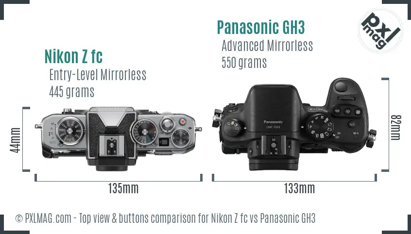 Nikon Z fc vs Panasonic GH3 top view buttons comparison