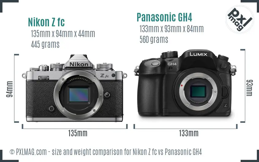 Nikon Z fc vs Panasonic GH4 size comparison Nikon Z fc vs Panasonic GH4 size comparison