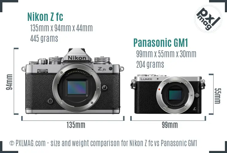 Nikon Z fc vs Panasonic GM1 size comparison