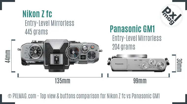 Nikon Z fc vs Panasonic GM1 top view buttons comparison